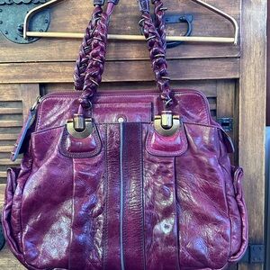 Chloe Burgundy Braided-Handle Leather Shoulder Bag